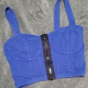 Royal Blue Distressed Zip Crop Tank Top - Size M
